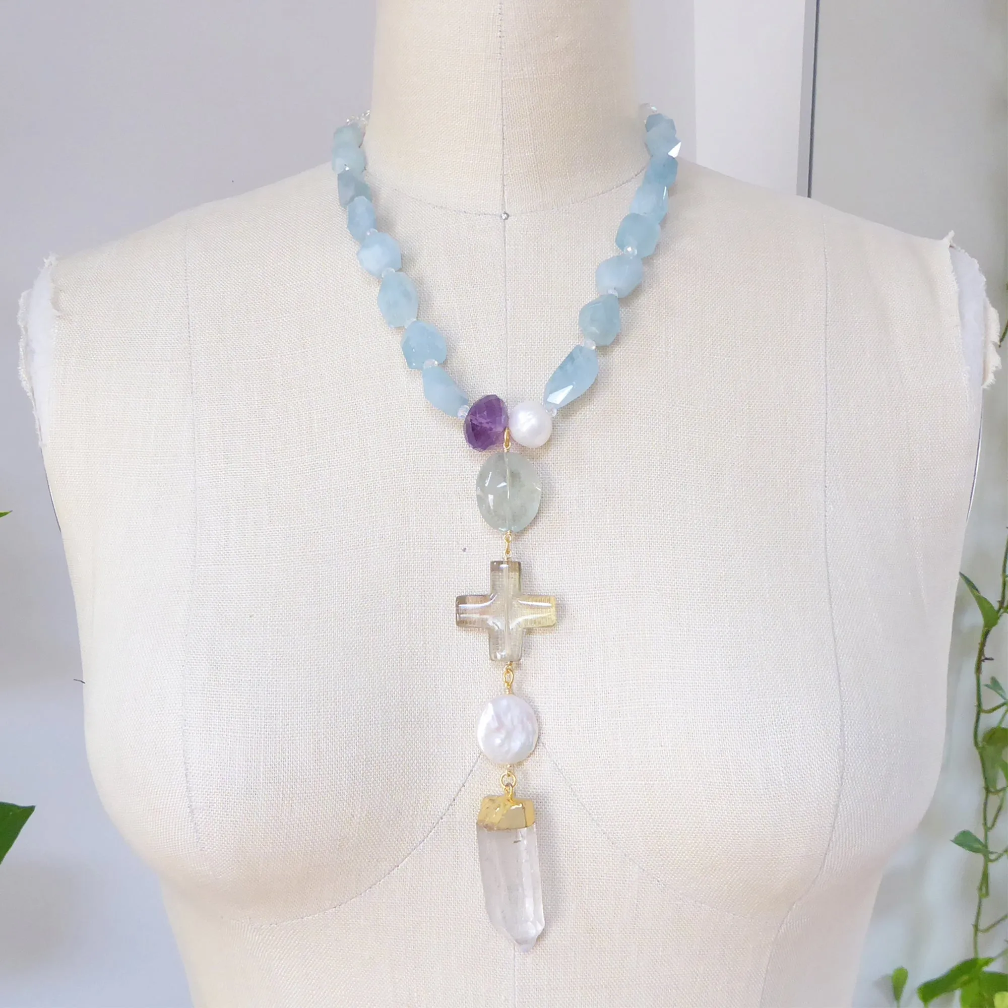 Aquamarine multistone necklace