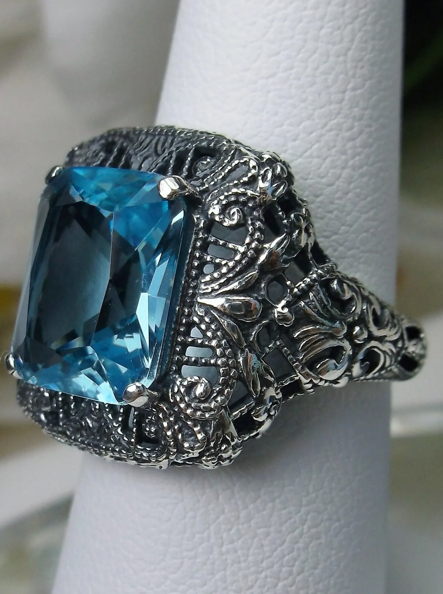 Aquamarine Sky Blue Ring, Intricate Victorian Jewelry #D149