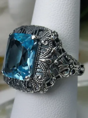 Aquamarine Sky Blue Ring, Intricate Victorian Jewelry #D149