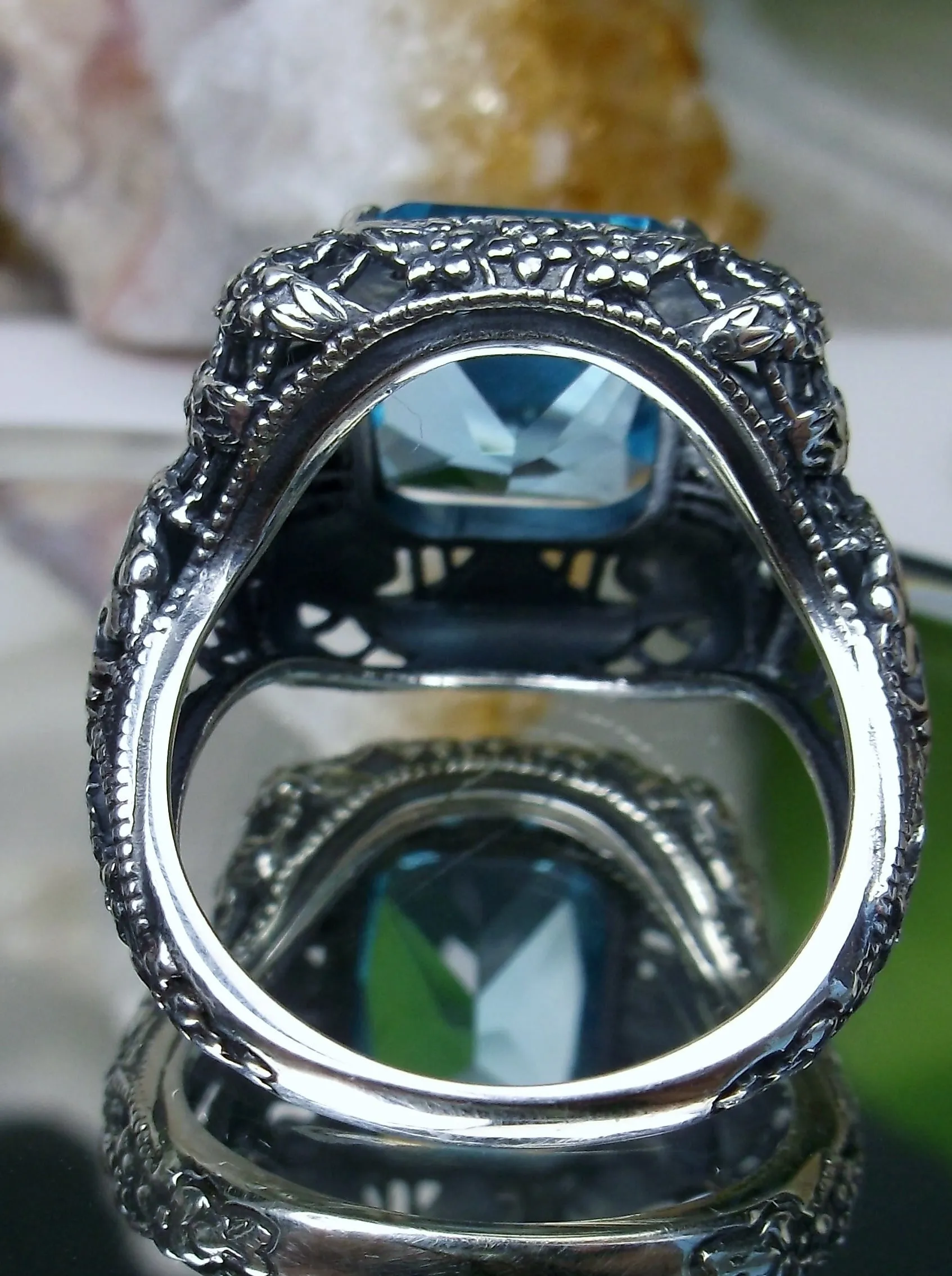 Aquamarine Sky Blue Ring, Intricate Victorian Jewelry #D149
