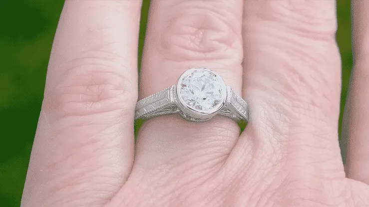Art Deco 1 to 1.25 Carat Filigree Engraved Wheat Halo Bezel Engagement Ring Setting in White Gold | Low Profile