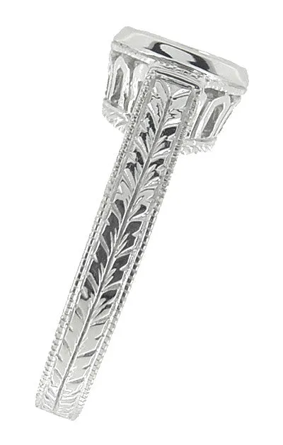 Art Deco 1 to 1.25 Carat Filigree Engraved Wheat Halo Bezel Engagement Ring Setting in White Gold | Low Profile
