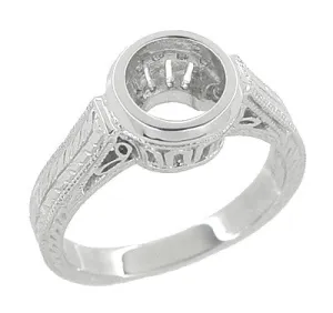Art Deco 1 to 1.25 Carat Filigree Engraved Wheat Halo Bezel Engagement Ring Setting in White Gold | Low Profile