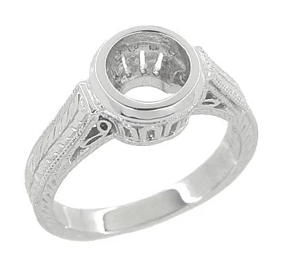 Art Deco 1 to 1.25 Carat Filigree Engraved Wheat Halo Bezel Engagement Ring Setting in White Gold | Low Profile