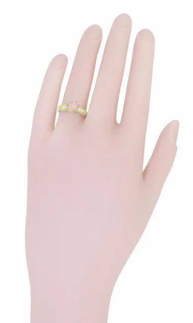 Art Deco 14K Yellow Gold Antique Style Morganite and Diamond Engagement Ring