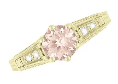 Art Deco 14K Yellow Gold Antique Style Morganite and Diamond Engagement Ring