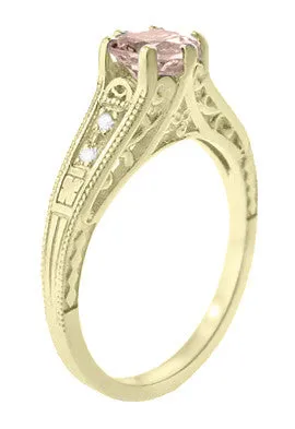 Art Deco 14K Yellow Gold Antique Style Morganite and Diamond Engagement Ring