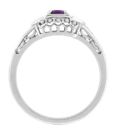 Art Deco Amethyst and Diamonds Filigree Antique Style Promise Ring in Sterling Silver
