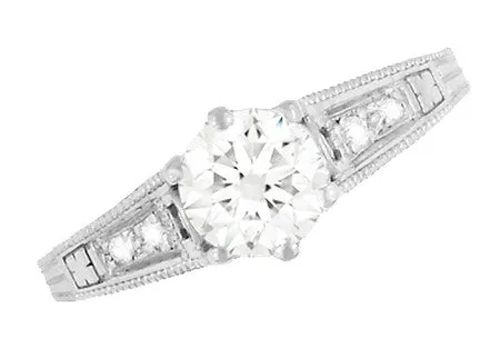 Art Deco Antique Style 3/4 Carat Diamond Filigree Engagement Ring in 14 Karat White Gold