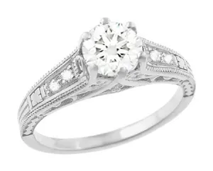 Art Deco Antique Style 3/4 Carat Diamond Filigree Engagement Ring in 14 Karat White Gold