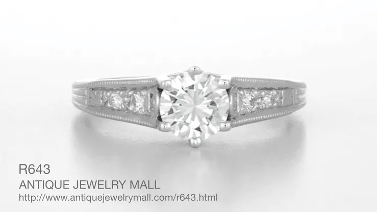 Art Deco Antique Style 3/4 Carat Diamond Filigree Engagement Ring in 14 Karat White Gold