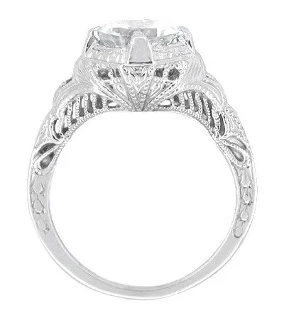 Art Deco Cubic Zirconia ( CZ ) Engraved Filigree Promise Ring in Sterling Silver