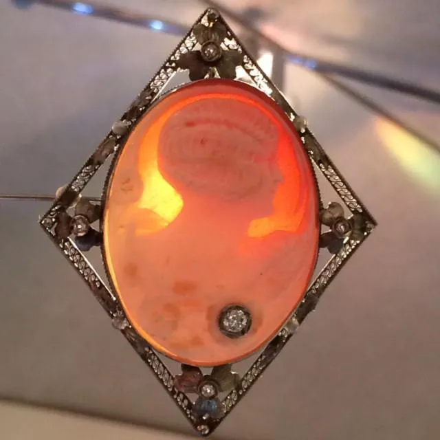 Art Deco Diamond Cameo Pendant  Brooch