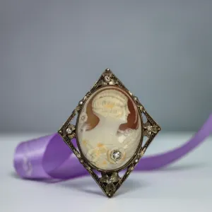 Art Deco Diamond Cameo Pendant  Brooch
