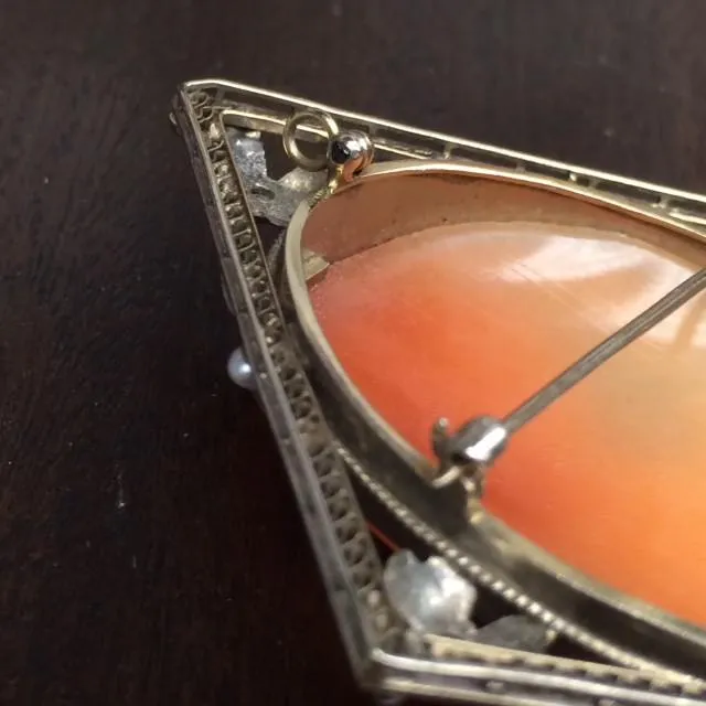 Art Deco Diamond Cameo Pendant  Brooch