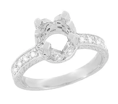 Art Deco Engraved Filigree Loving Butterflies Engagement Ring Setting in Platinum for a 1 Carat Diamond
