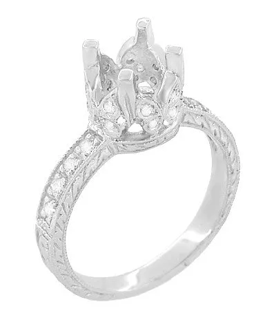 Art Deco Engraved Filigree Loving Butterflies Engagement Ring Setting in Platinum for a 1 Carat Diamond