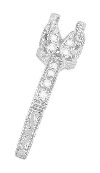 Art Deco Engraved Filigree Loving Butterflies Engagement Ring Setting in Platinum for a 1 Carat Diamond