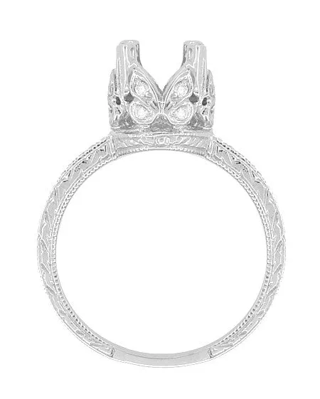 Art Deco Engraved Filigree Loving Butterflies Engagement Ring Setting in Platinum for a 1 Carat Diamond