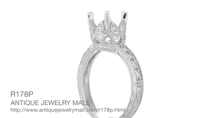 Art Deco Engraved Filigree Loving Butterflies Engagement Ring Setting in Platinum for a 1 Carat Diamond