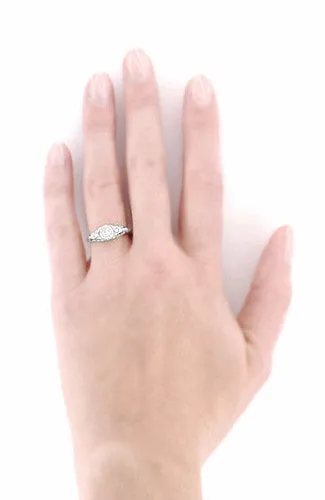 Art Deco Engraved Filigree White Sapphire Engagement Ring in Platinum
