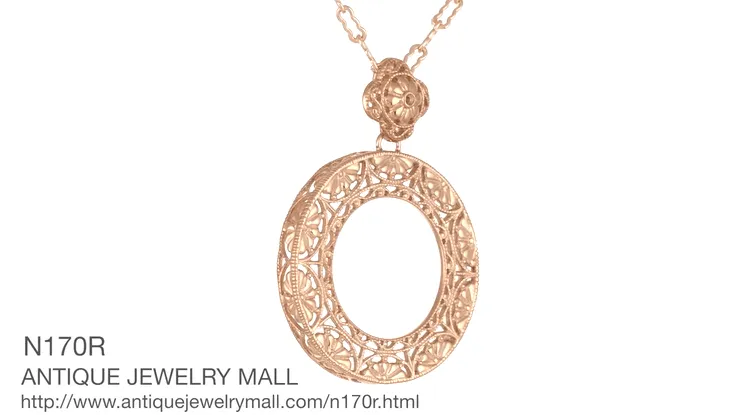 Art Deco Eternal Circle of Love Filigree Pendant Necklace in Sterling Silver with Rose Gold Vermeil