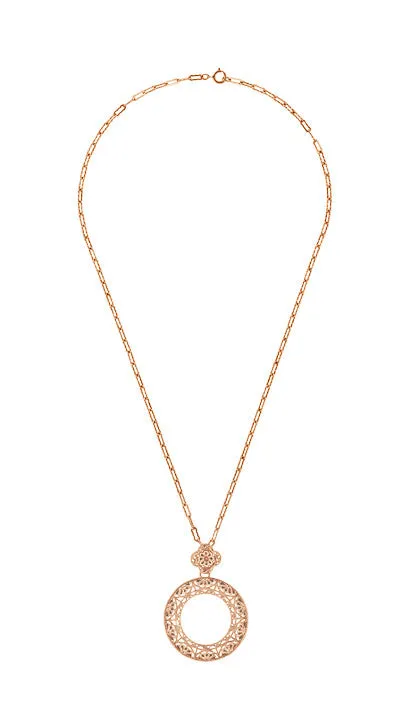 Art Deco Eternal Circle of Love Filigree Pendant Necklace in Sterling Silver with Rose Gold Vermeil
