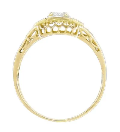 Art Deco Filigree Diamond Engagement Ring in 14 Karat Yellow Gold