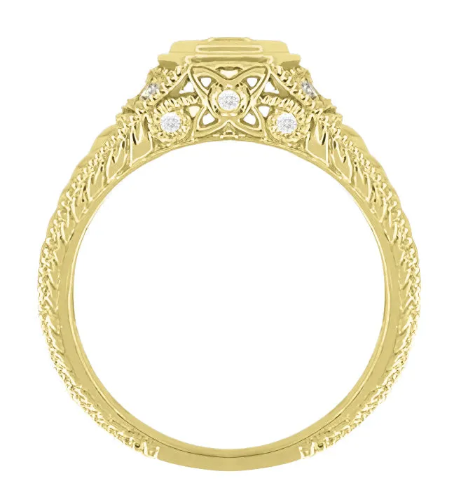 Art Deco Filigree Engraved Hexagon Yellow Gold Vintage Style Diamond Engagement Ring - 1/3 Carat T.W.