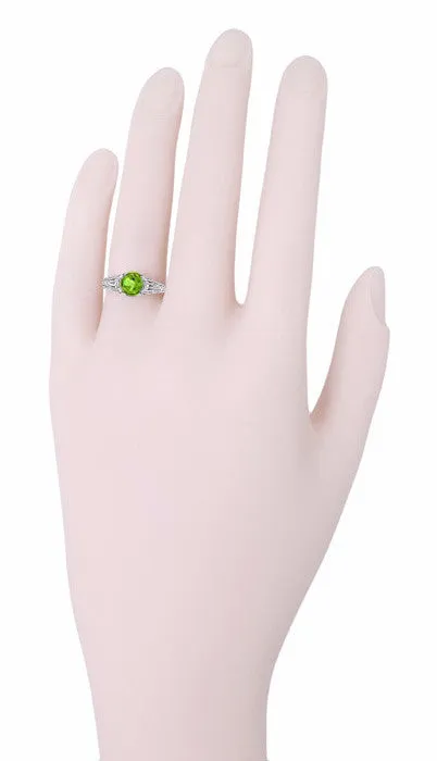 Art Deco Filigree Engraved Peridot Promise Ring in Sterling Silver