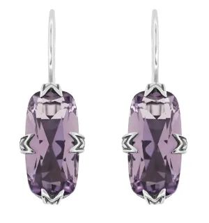 Art Deco Filigree Long Cushion Cut Lilac Amethyst Earrings in Sterling Silver