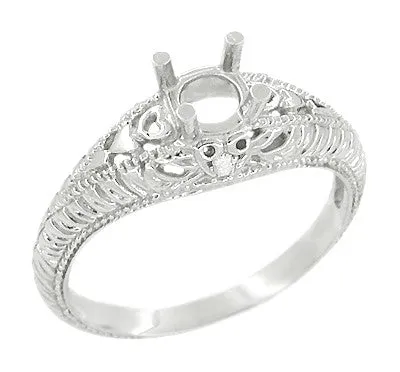 Art Deco Hearts and Diamonds 1/3 Carat Diamond Filigree Engagement Semimount Ring in 14 Karat White Gold
