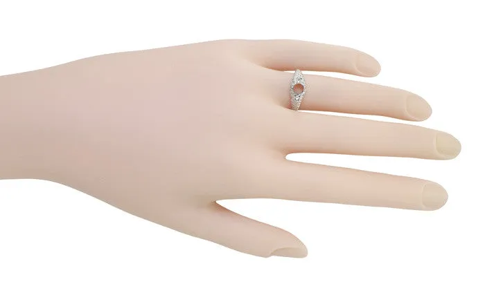 Art Deco Hearts and Diamonds 1/3 Carat Diamond Filigree Engagement Semimount Ring in 14 Karat White Gold