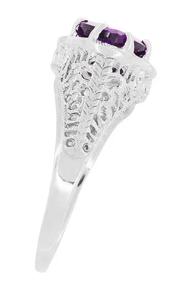 Art Deco Loving Duo Filigree 2 Stone Amethyst Ring in Sterling Silver