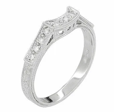 Art Deco Platinum and Diamond Filigree Engraved Companion Wedding Ring