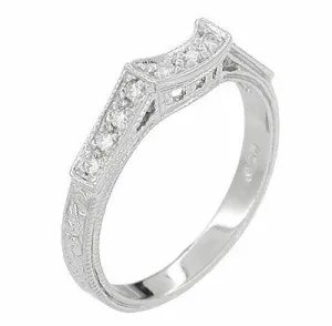 Art Deco Platinum and Diamond Filigree Engraved Companion Wedding Ring