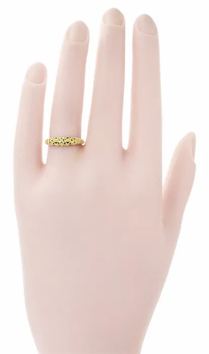 Art Deco Yellow Gold Floral Filigree Dome Wedding Ring - 14K or 18K