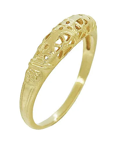 Art Deco Yellow Gold Floral Filigree Dome Wedding Ring - 14K or 18K