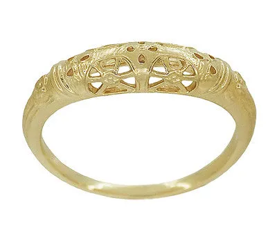 Art Deco Yellow Gold Floral Filigree Dome Wedding Ring - 14K or 18K