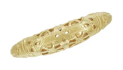 Art Deco Yellow Gold Floral Filigree Dome Wedding Ring - 14K or 18K