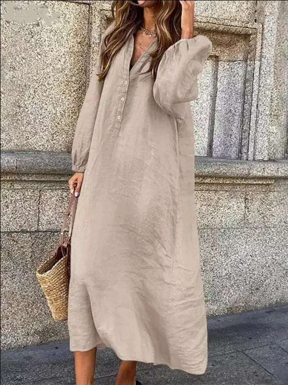 Artistic Style Retro Women's Cotton And Linen Swing Dress