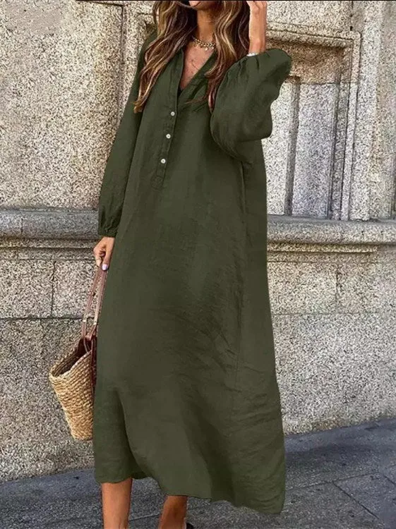 Artistic Style Retro Women's Cotton And Linen Swing Dress