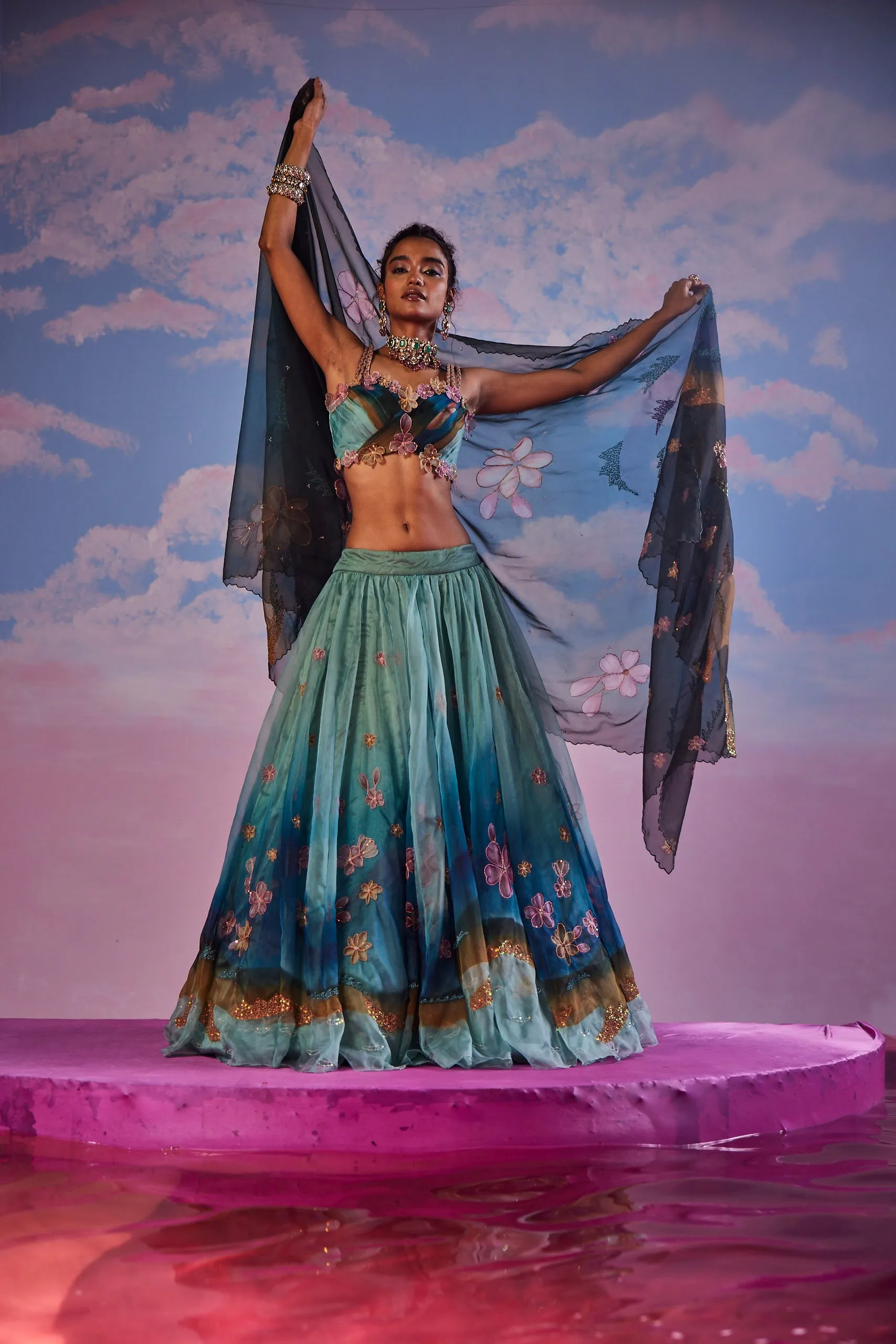 Azureen Multi-Color Handpainted Lehenga