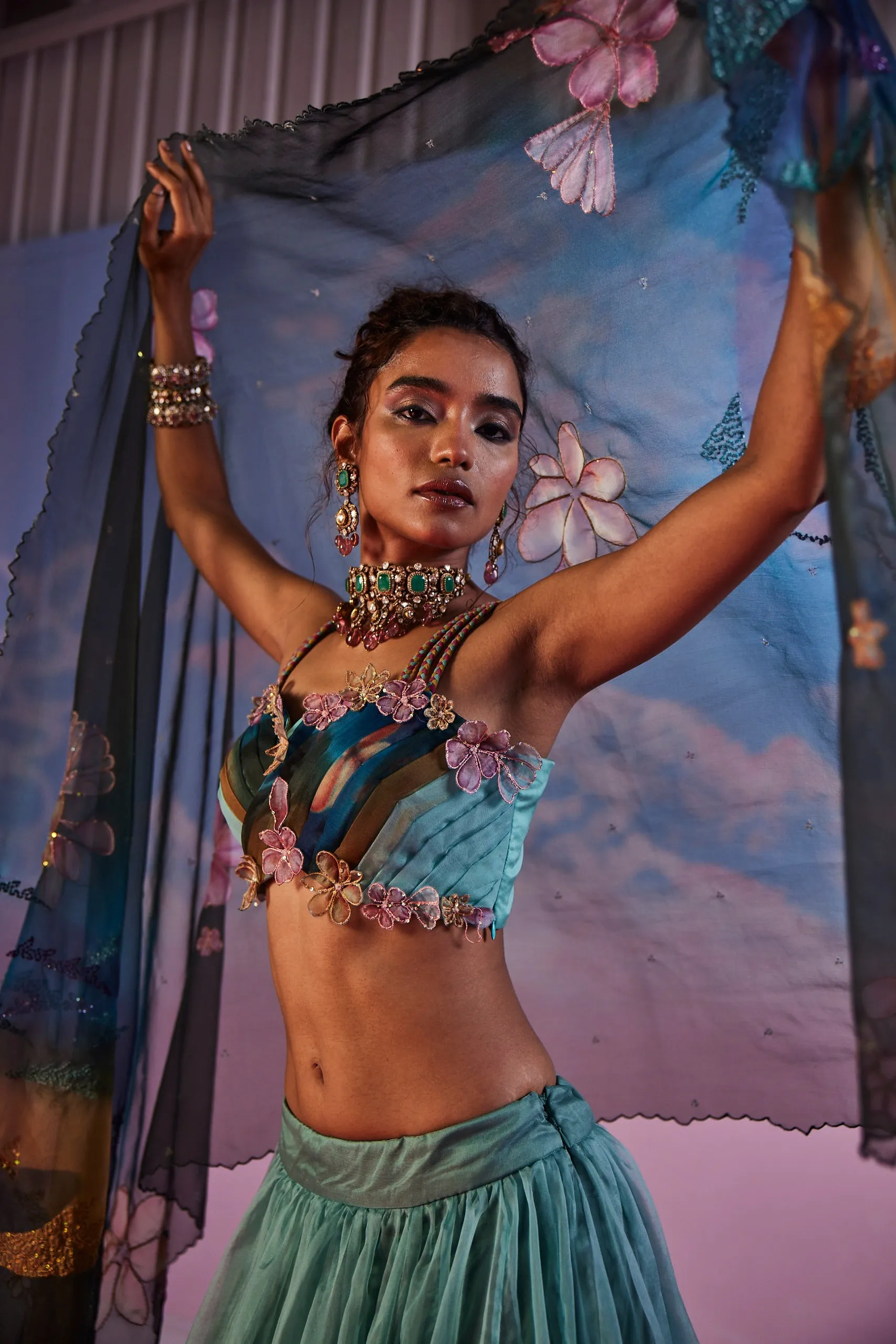 Azureen Multi-Color Handpainted Lehenga
