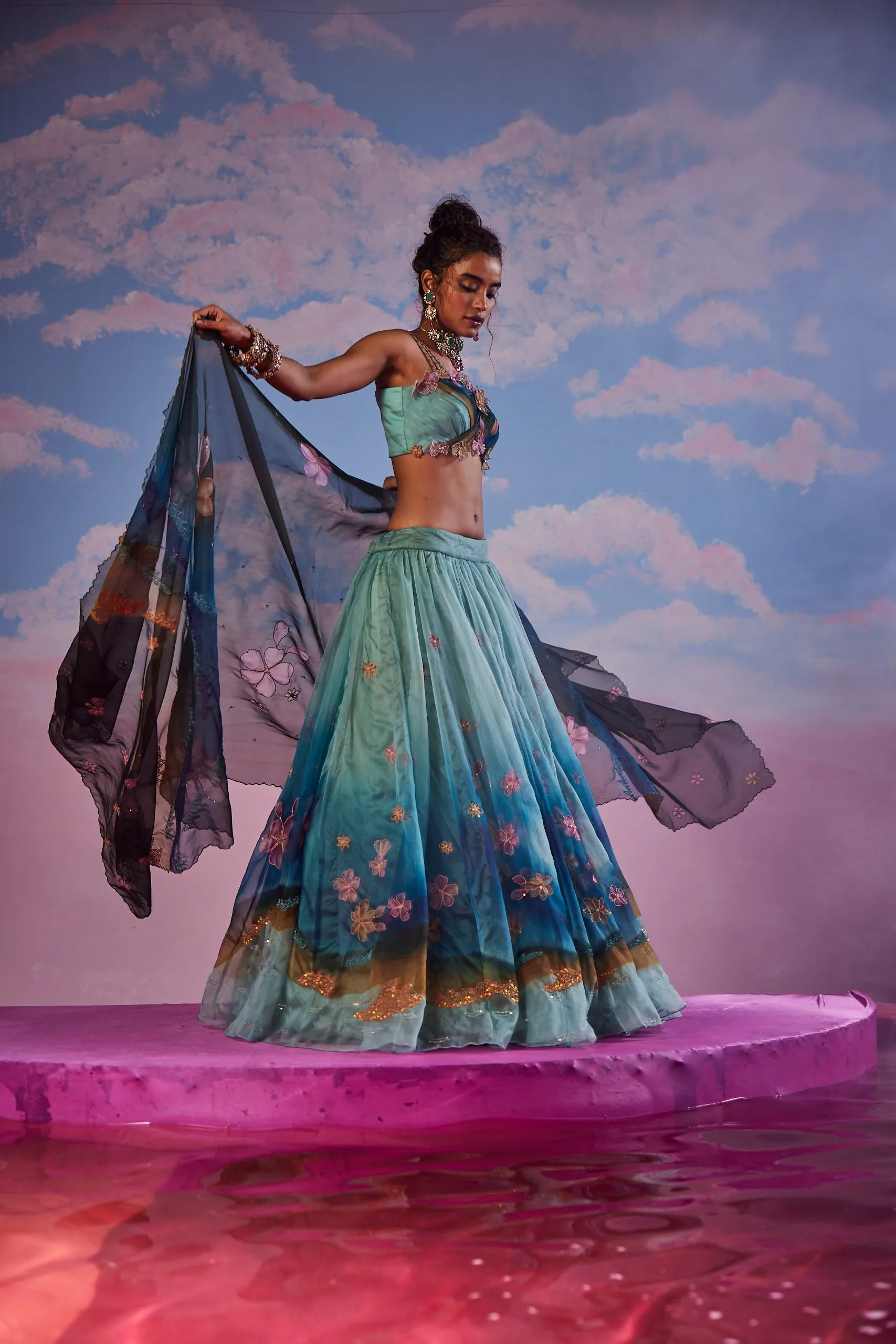 Azureen Multi-Color Handpainted Lehenga