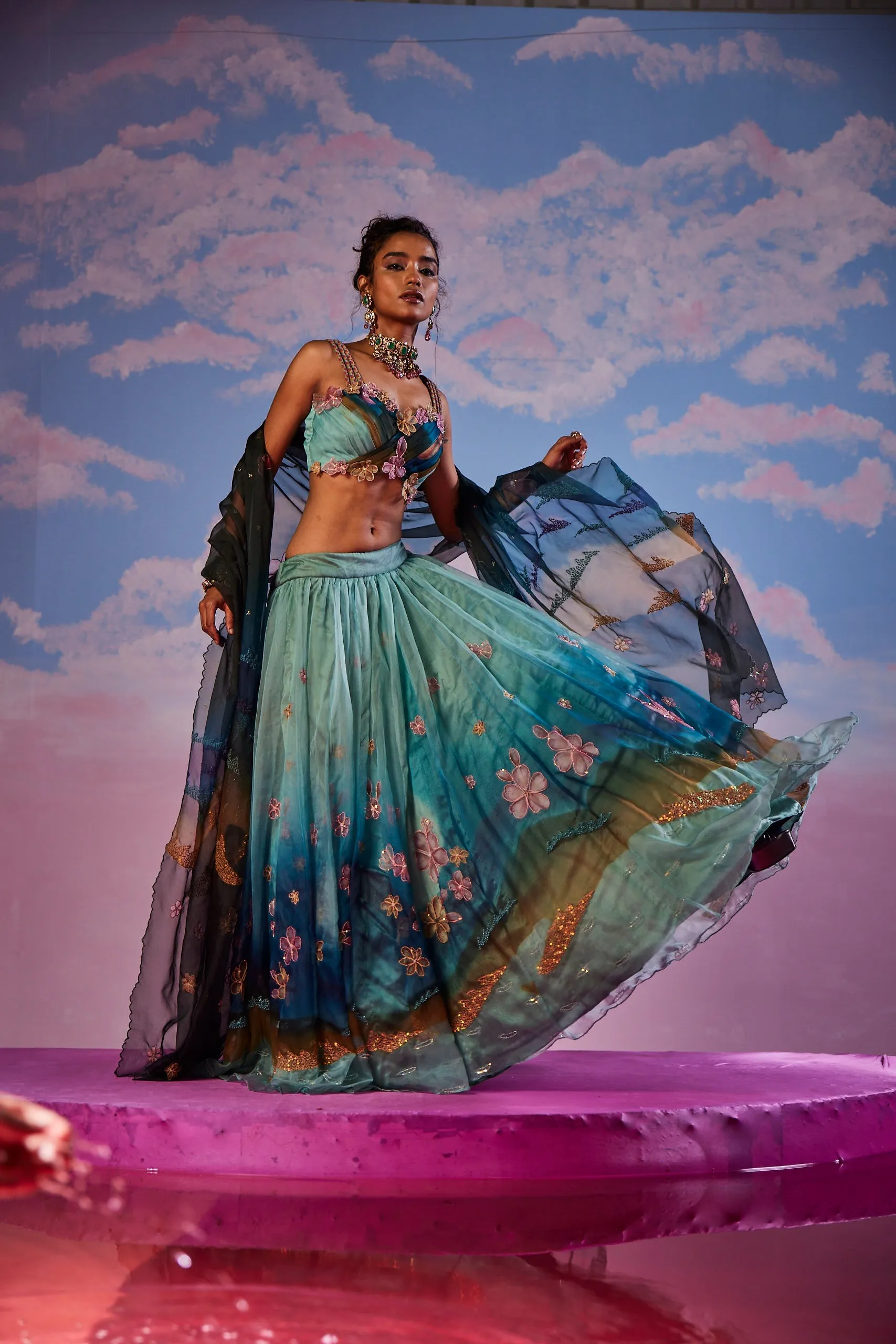 Azureen Multi-Color Handpainted Lehenga