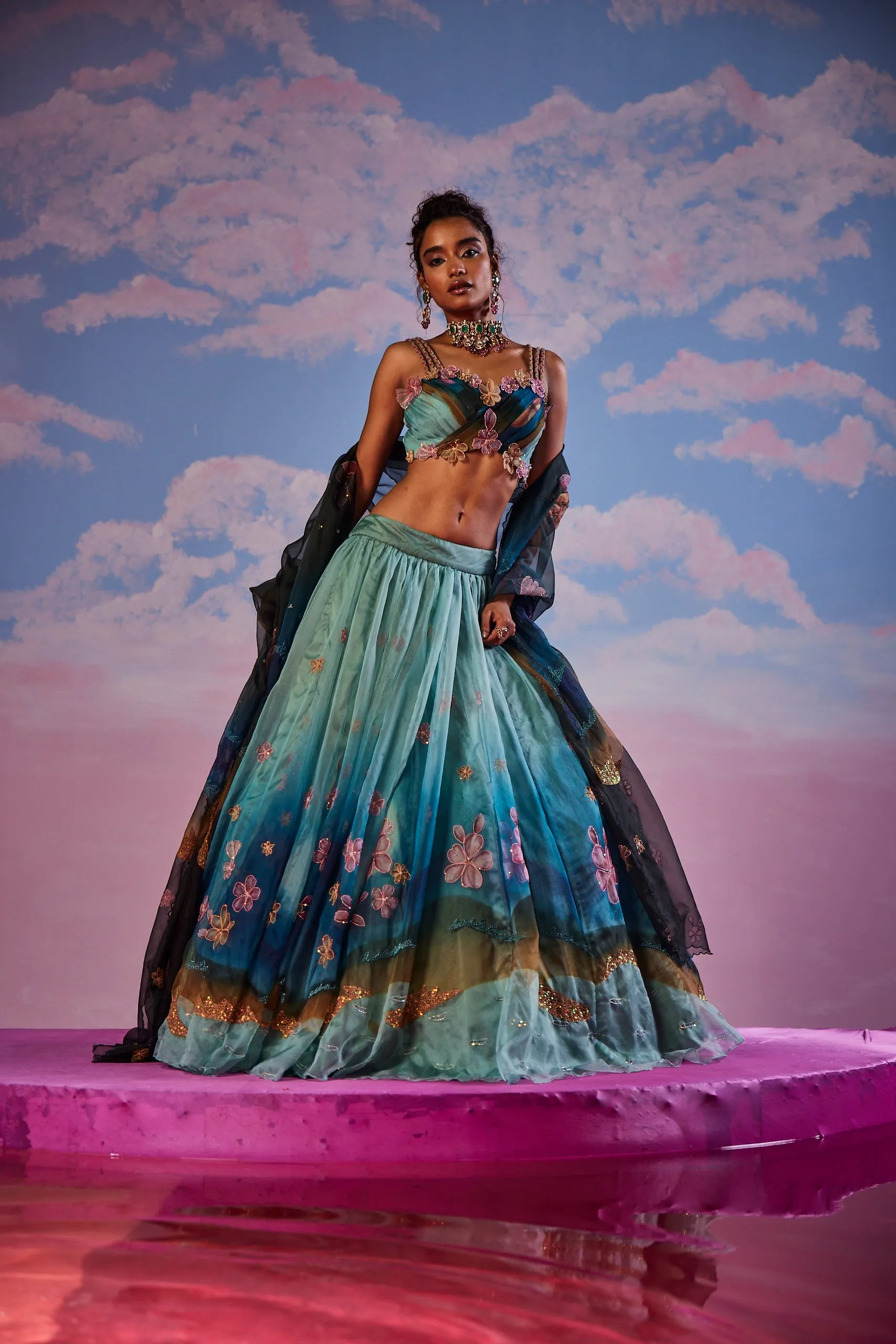 Azureen Multi-Color Handpainted Lehenga