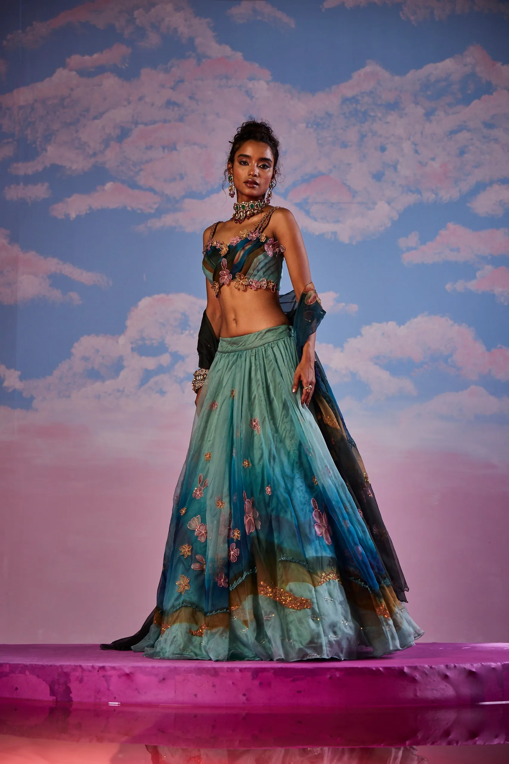 Azureen Multi-Color Handpainted Lehenga