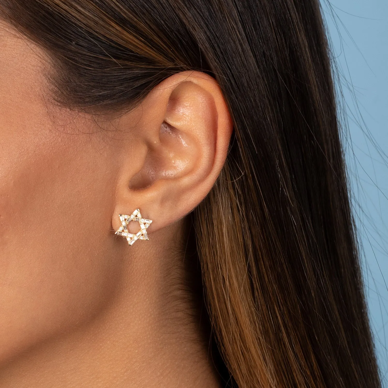 Baguette Star Of David Stud Earring