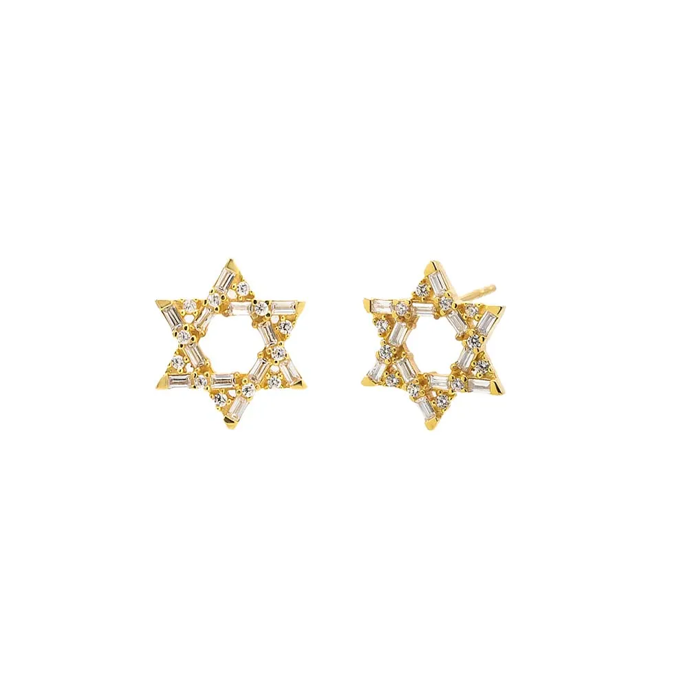 Baguette Star Of David Stud Earring